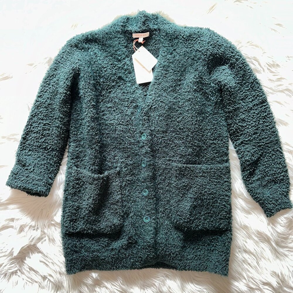 Skies Are Blue Fuzzy Cardigan Sweater Dark Green